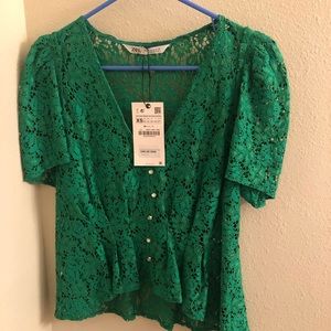 Zara green lace top